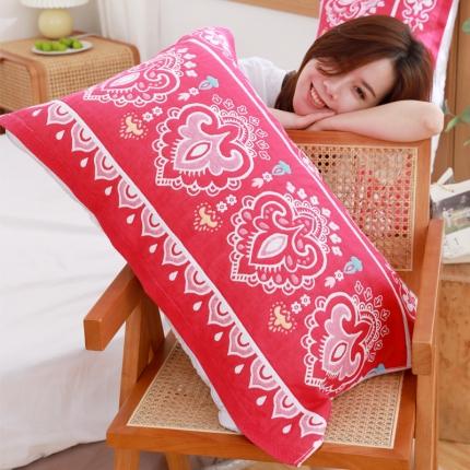 91家纺网 家纺一手货源 找家纺 朴尔家纺 2021新款柔棉卡漫风系列三层纱布枕巾 欣欣向荣红