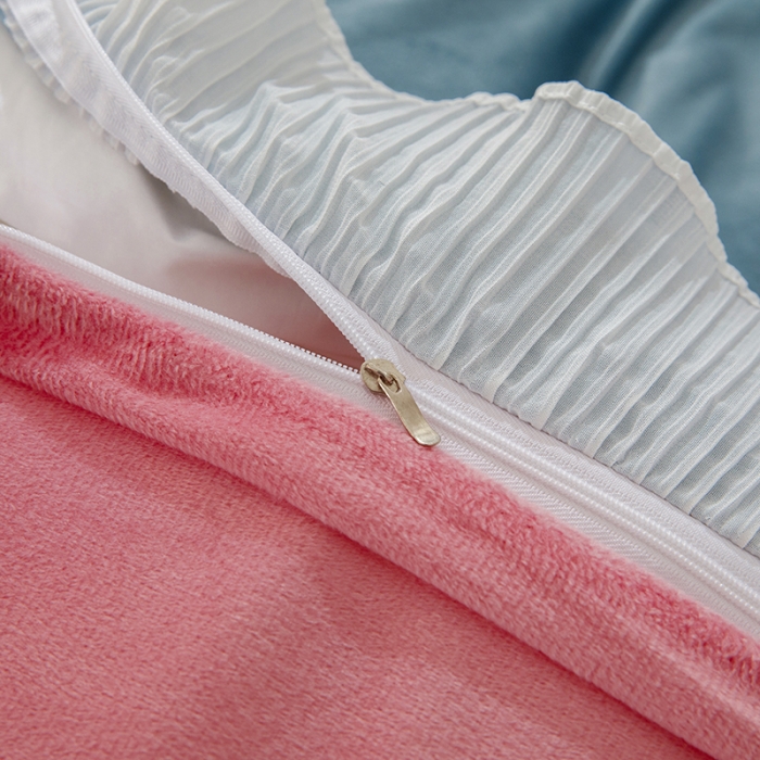 91家纺网 家纺一手货源 找家纺 纽缦 新款韩版水晶绒床单四件套法莱水晶牛奶 独角兽蓝灰粉