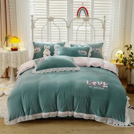 91家纺网 家纺一手货源 找家纺 纽缦 新款韩版水晶绒床单四件套法莱水晶牛奶 独角兽浅绿粉