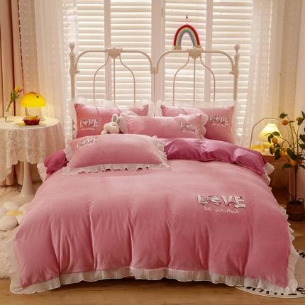 91家纺网 家纺一手货源 找家纺 纽缦 新款韩版水晶绒床单四件套法莱水晶牛奶 独角兽深浅豆沙