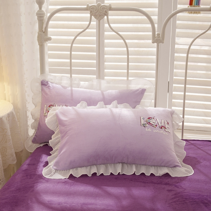 91家纺网 家纺一手货源 找家纺 纽缦 新款韩版水晶绒床单四件套法莱水晶牛奶 独角兽深浅紫