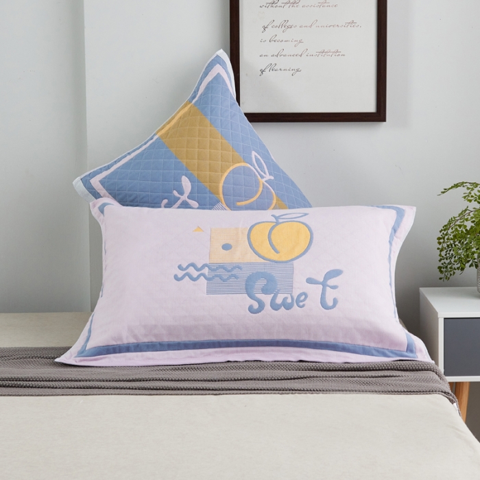 91家纺网 家纺一手货源 找家纺 朴尔家纺 新款彩色糖果系列纯棉三层纱布枕巾/对 水蜜桃粉