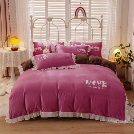 91家纺网 家纺一手货源 找家纺 纽缦 2021新款韩版水晶绒床裙四件套 独角兽-豆沙咖