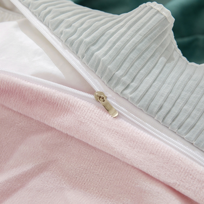 91家纺网 家纺一手货源 找家纺 纽缦 2021新款韩版水晶绒床裙四件套 独角兽-浅绿粉