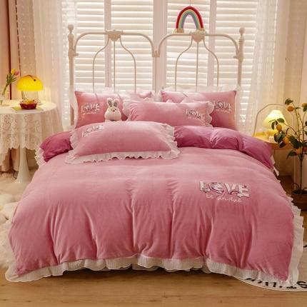 91家纺网 家纺一手货源 找家纺 纽缦 2021新款韩版水晶绒床裙四件套 独角兽-深浅豆沙