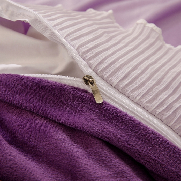 91家纺网 家纺一手货源 找家纺 纽缦 2021新款韩版水晶绒床裙四件套 独角兽-深浅紫