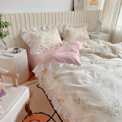 91家纺网 家纺一手货源 找家纺 希文 2021新款全棉印花花边款四件套 木槿-花边款