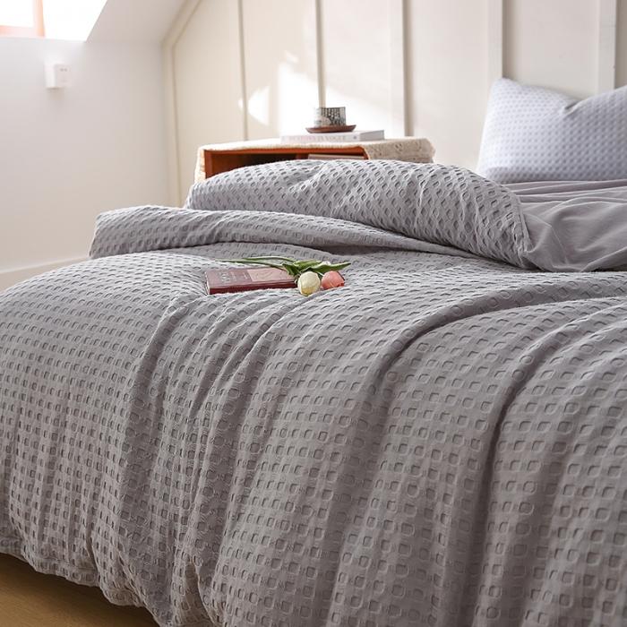 91家纺网 家纺一手货源 找家纺 日式无印风高端纯棉华夫格水洗棉全棉有质检简约四件套