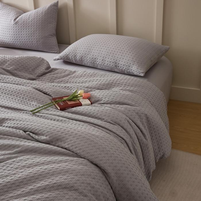 91家纺网 家纺一手货源 找家纺 日式无印风高端纯棉华夫格水洗棉全棉有质检简约四件套