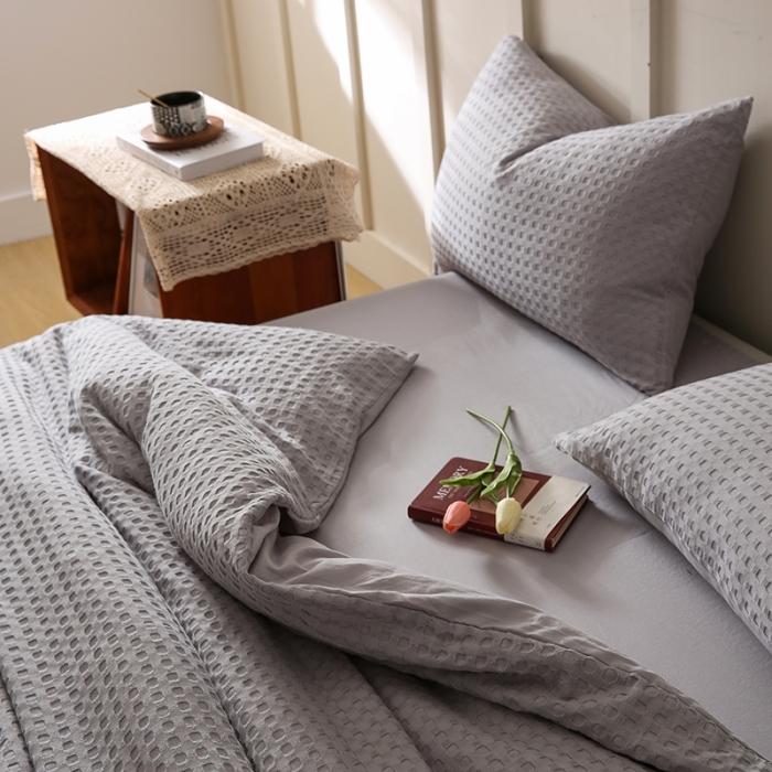 91家纺网 家纺一手货源 找家纺 日式无印风高端纯棉华夫格水洗棉全棉有质检简约四件套