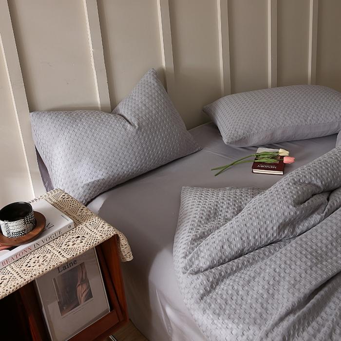 91家纺网 家纺一手货源 找家纺 日式无印风高端纯棉华夫格水洗棉全棉有质检简约四件套