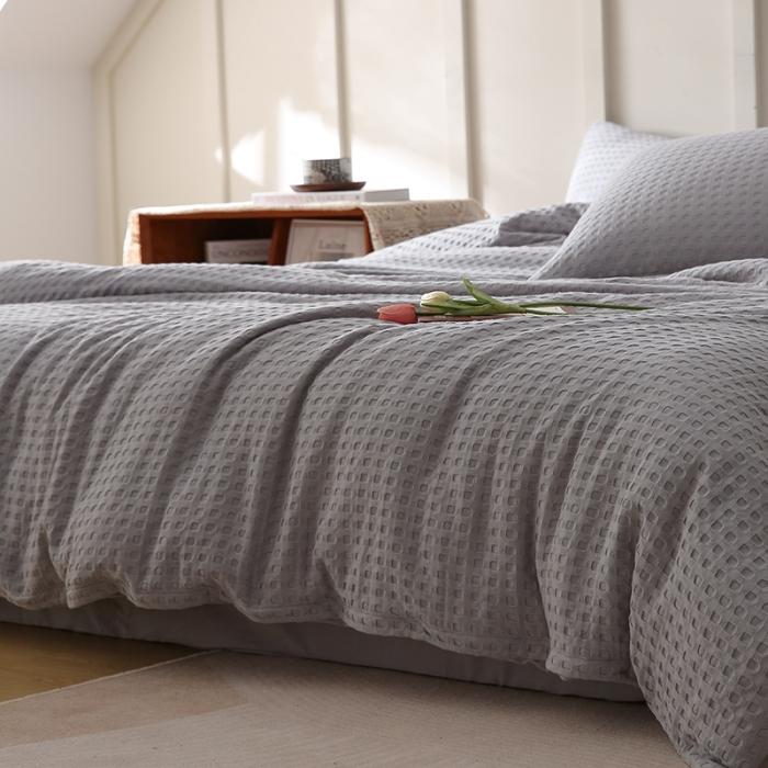 91家纺网 家纺一手货源 找家纺 日式无印风高端纯棉华夫格水洗棉全棉有质检简约四件套