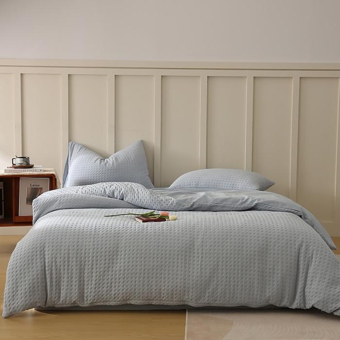 91家纺网 家纺一手货源 找家纺 日式无印风高端纯棉华夫格水洗棉全棉有质检简约四件套