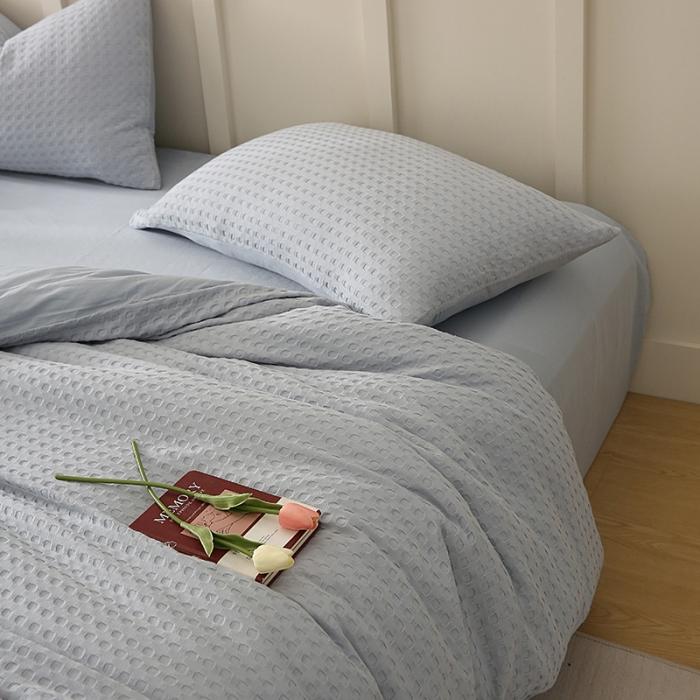 91家纺网 家纺一手货源 找家纺 日式无印风高端纯棉华夫格水洗棉全棉有质检简约四件套