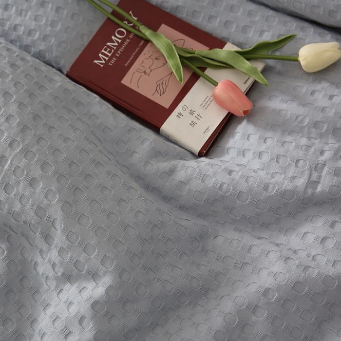 91家纺网 家纺一手货源 找家纺 日式无印风高端纯棉华夫格水洗棉全棉有质检简约四件套