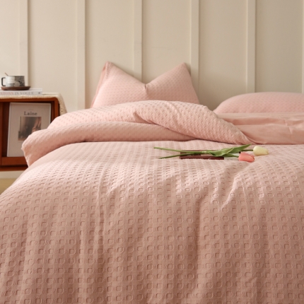 91家纺网 家纺一手货源 找家纺 日式无印风高端纯棉华夫格水洗棉全棉有质检简约四件套