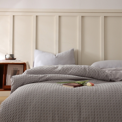 91家纺网 家纺一手货源 找家纺 日式无印风高端纯棉华夫格水洗棉全棉有质检简约四件套