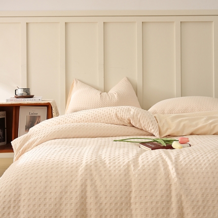 91家纺网 家纺一手货源 找家纺 日式无印风高端纯棉华夫格水洗棉全棉有质检简约四件套