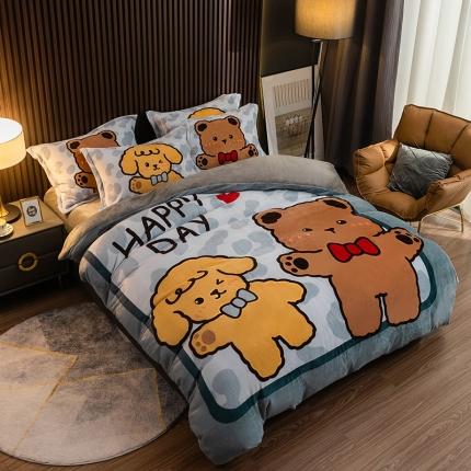寐居 2021新款大版数码印花牛奶绒四件套 好伙伴