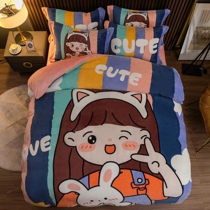 寐居 2021新款大版数码印花牛奶绒四件套 可爱女孩