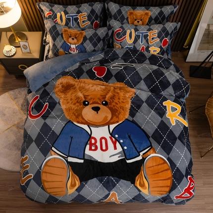 91家纺网 家纺一手货源 找家纺 寐居 2021新款大版数码印花牛奶绒四件套 可爱熊