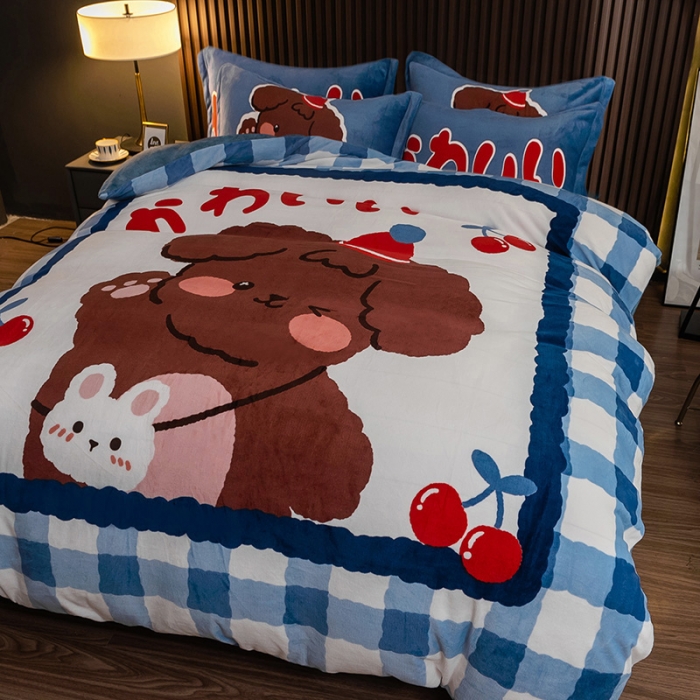 91家纺网 家纺一手货源 找家纺 寐居 2021新款大版数码印花牛奶绒四件套 快乐狗