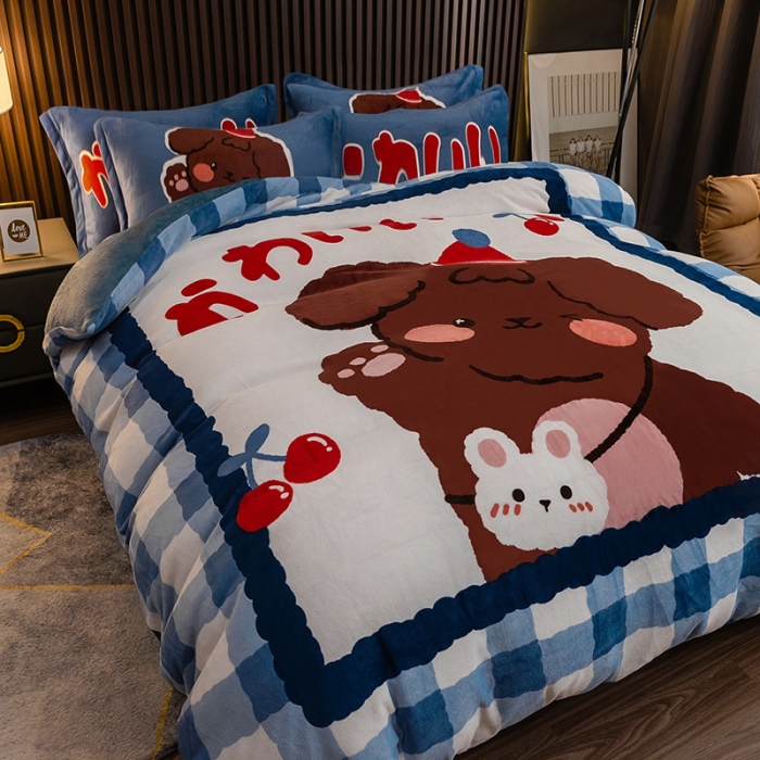 91家纺网 家纺一手货源 找家纺 寐居 2021新款大版数码印花牛奶绒四件套 快乐狗