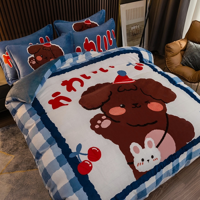 91家纺网 家纺一手货源 找家纺 寐居 2021新款大版数码印花牛奶绒四件套 快乐狗