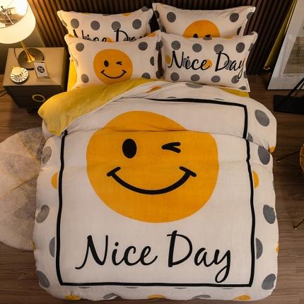 寐居 2021新款大版数码印花牛奶绒四件套 笑脸