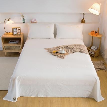 91家纺网 家纺一手货源 找家纺 拧萌2021新款全棉色织水洗棉单床单 白色