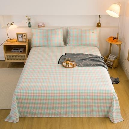 91家纺网 家纺一手货源 找家纺 拧萌2021新款全棉色织水洗棉单床单 冰激凌格