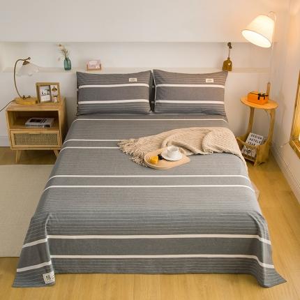 91家纺网 家纺一手货源 找家纺 拧萌2021新款全棉色织水洗棉单床单 宽双线冷灰