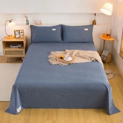 91家纺网 家纺一手货源 找家纺 拧萌2021新款全棉色织水洗棉单床单 牛仔蓝