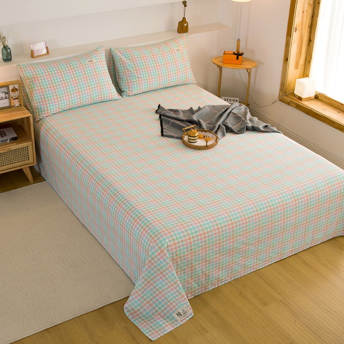 91家纺网 家纺一手货源 找家纺 拧萌2021新款全棉色织水洗棉单床单 冰激凌格