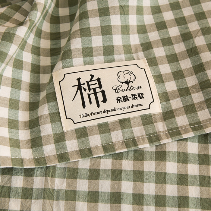 91家纺网 家纺一手货源 找家纺 拧萌2021新款全棉色织水洗棉单床单 草绿小格