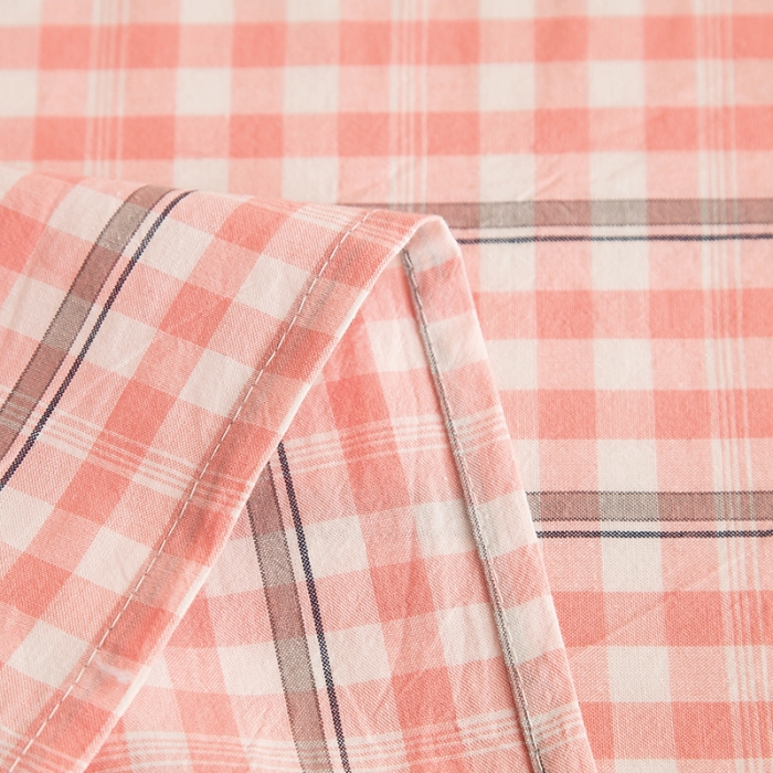 91家纺网 家纺一手货源 找家纺 拧萌2021新款全棉色织水洗棉单床单 粉灰小格