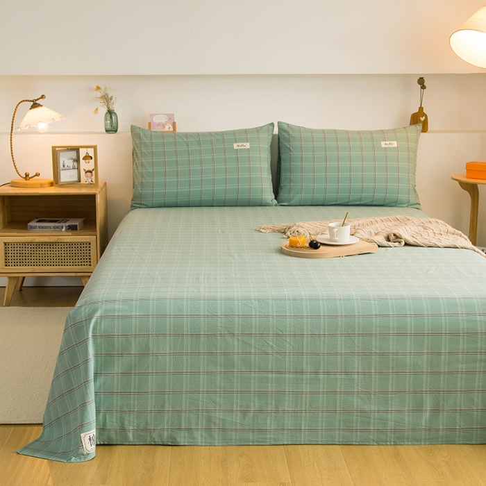 91家纺网 家纺一手货源 找家纺 拧萌2021新款全棉色织水洗棉单床单 海蓝格