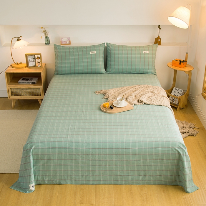 91家纺网 家纺一手货源 找家纺 拧萌2021新款全棉色织水洗棉单床单 海蓝格