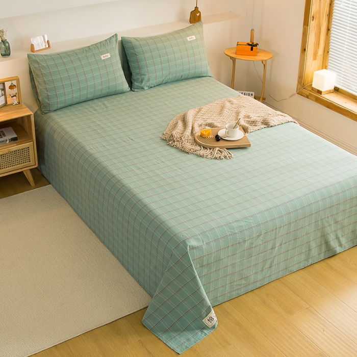 91家纺网 家纺一手货源 找家纺 拧萌2021新款全棉色织水洗棉单床单 海蓝格