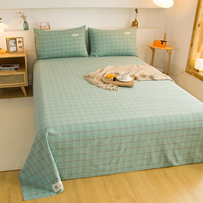 91家纺网 家纺一手货源 找家纺 拧萌2021新款全棉色织水洗棉单床单 海蓝格