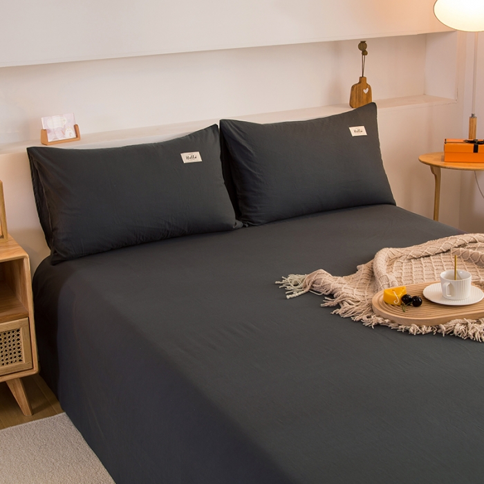 91家纺网 家纺一手货源 找家纺 拧萌2021新款全棉色织水洗棉单床单 黑灰色