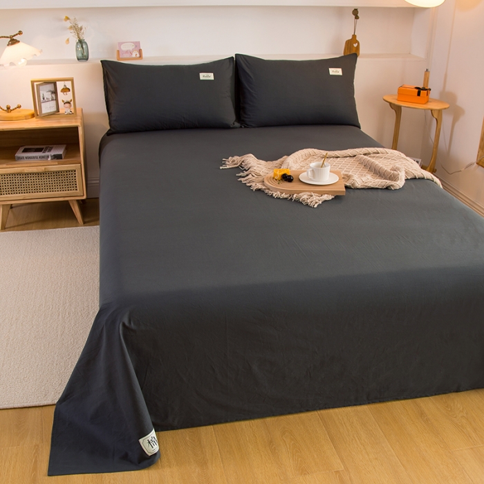 91家纺网 家纺一手货源 找家纺 拧萌2021新款全棉色织水洗棉单床单 黑灰色