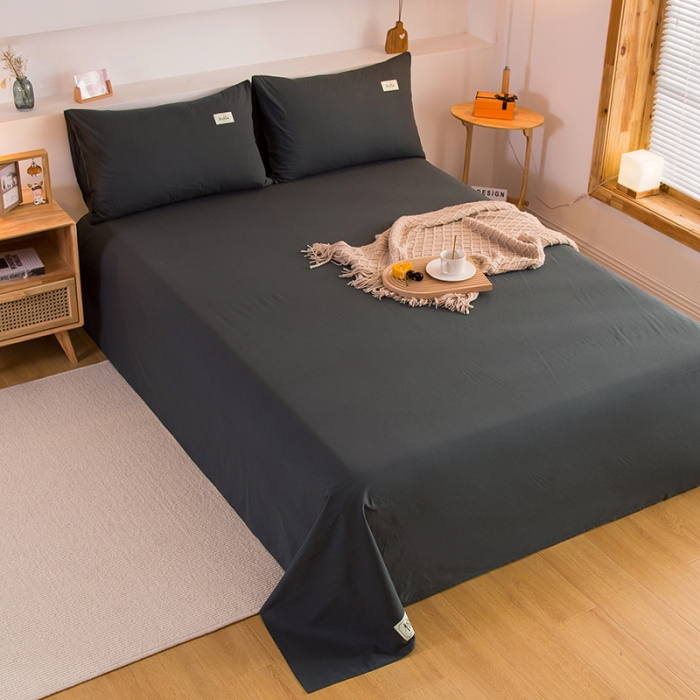 91家纺网 家纺一手货源 找家纺 拧萌2021新款全棉色织水洗棉单床单 黑灰色