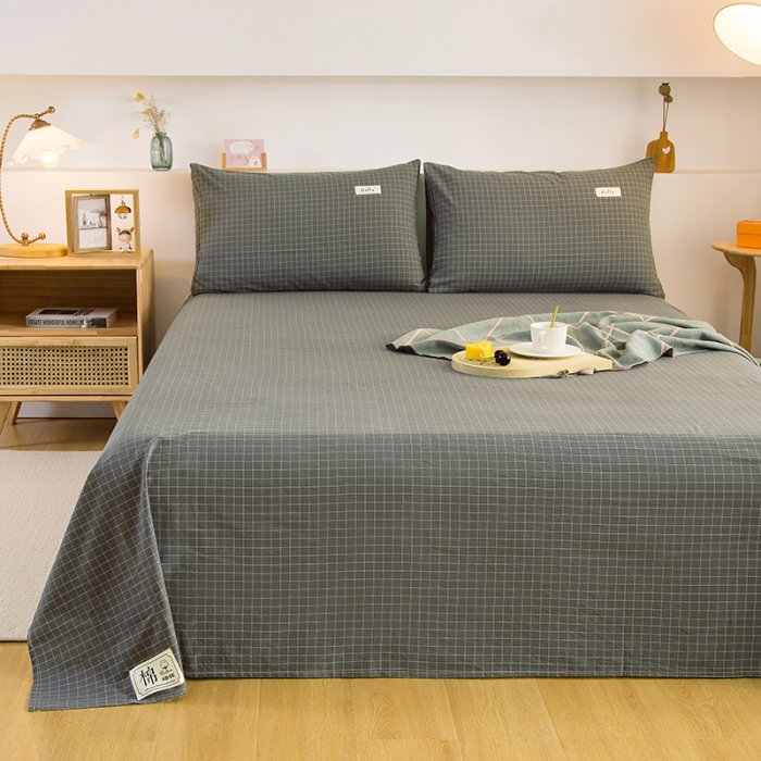 91家纺网 家纺一手货源 找家纺 拧萌2021新款全棉色织水洗棉单床单 灰小格