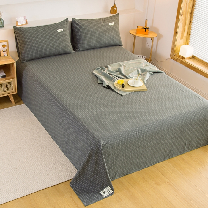 91家纺网 家纺一手货源 找家纺 拧萌2021新款全棉色织水洗棉单床单 灰小格