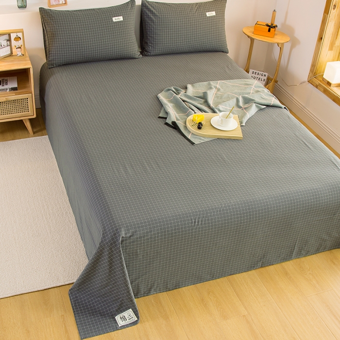 91家纺网 家纺一手货源 找家纺 拧萌2021新款全棉色织水洗棉单床单 灰小格