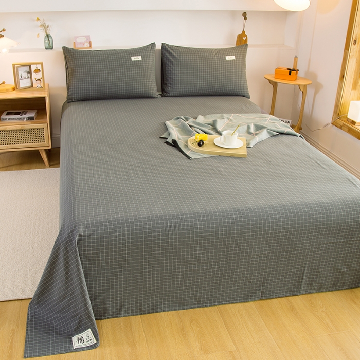 91家纺网 家纺一手货源 找家纺 拧萌2021新款全棉色织水洗棉单床单 灰小格