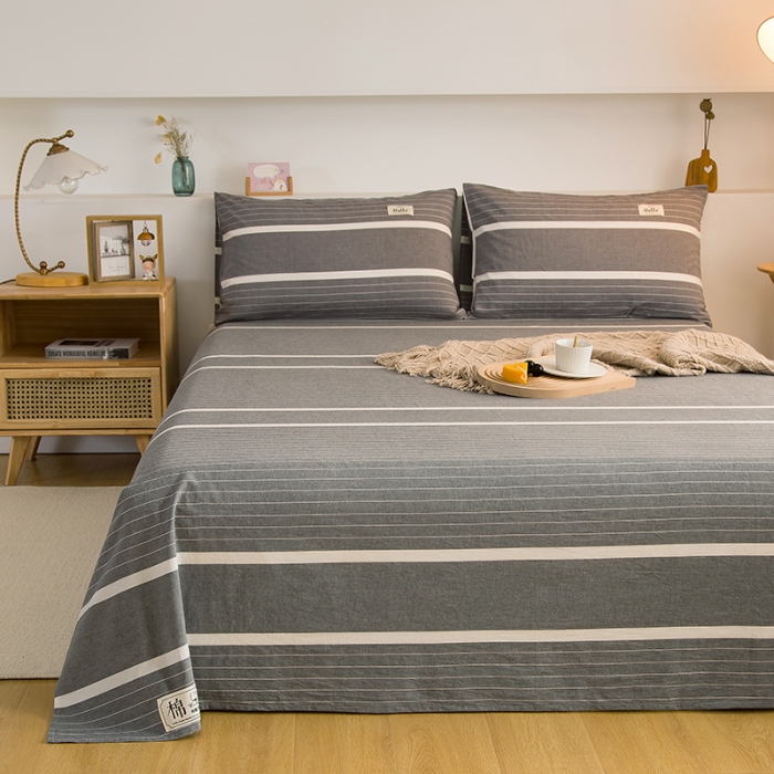 91家纺网 家纺一手货源 找家纺 拧萌2021新款全棉色织水洗棉单床单 宽双线冷灰