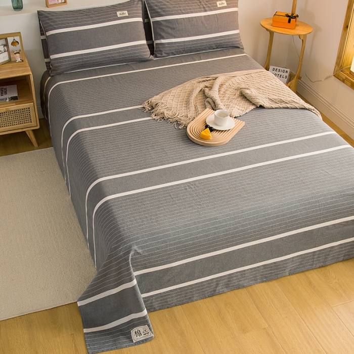 91家纺网 家纺一手货源 找家纺 拧萌2021新款全棉色织水洗棉单床单 宽双线冷灰