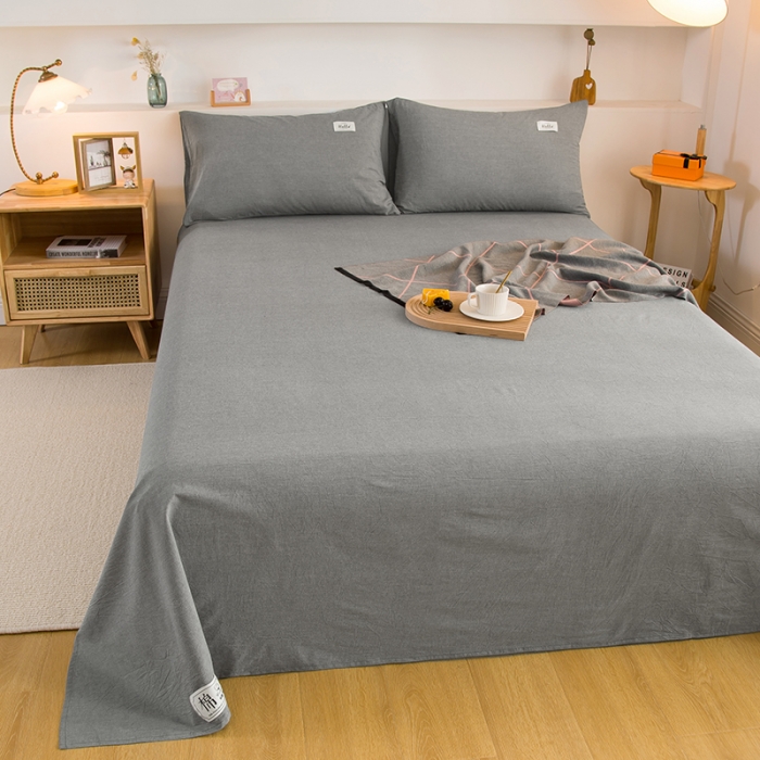 91家纺网 家纺一手货源 找家纺 拧萌2021新款全棉色织水洗棉单床单 冷灰